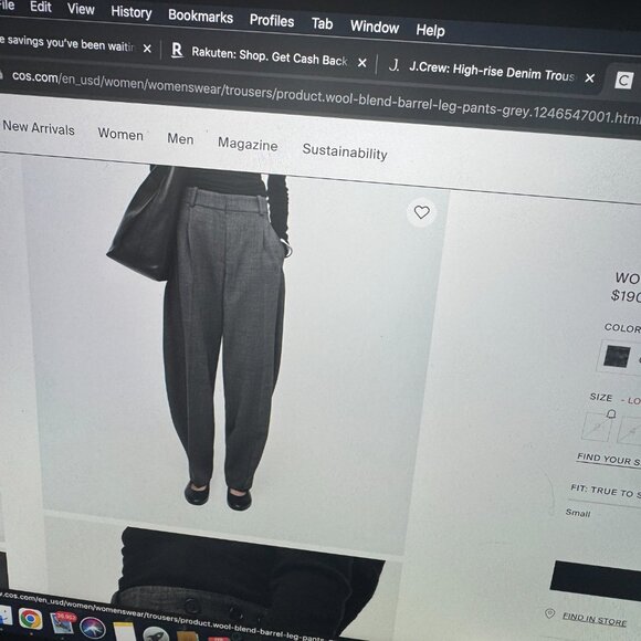 COS Wool-Blend Barrel-Leg Pants, Size 2 - Picture 4 of 4